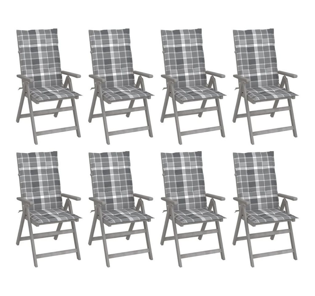 furnicato Gartenstuhl Verstellbare Gartenstühle mit Auflagen 8 Stk. Grau Akazienholz von furnicato