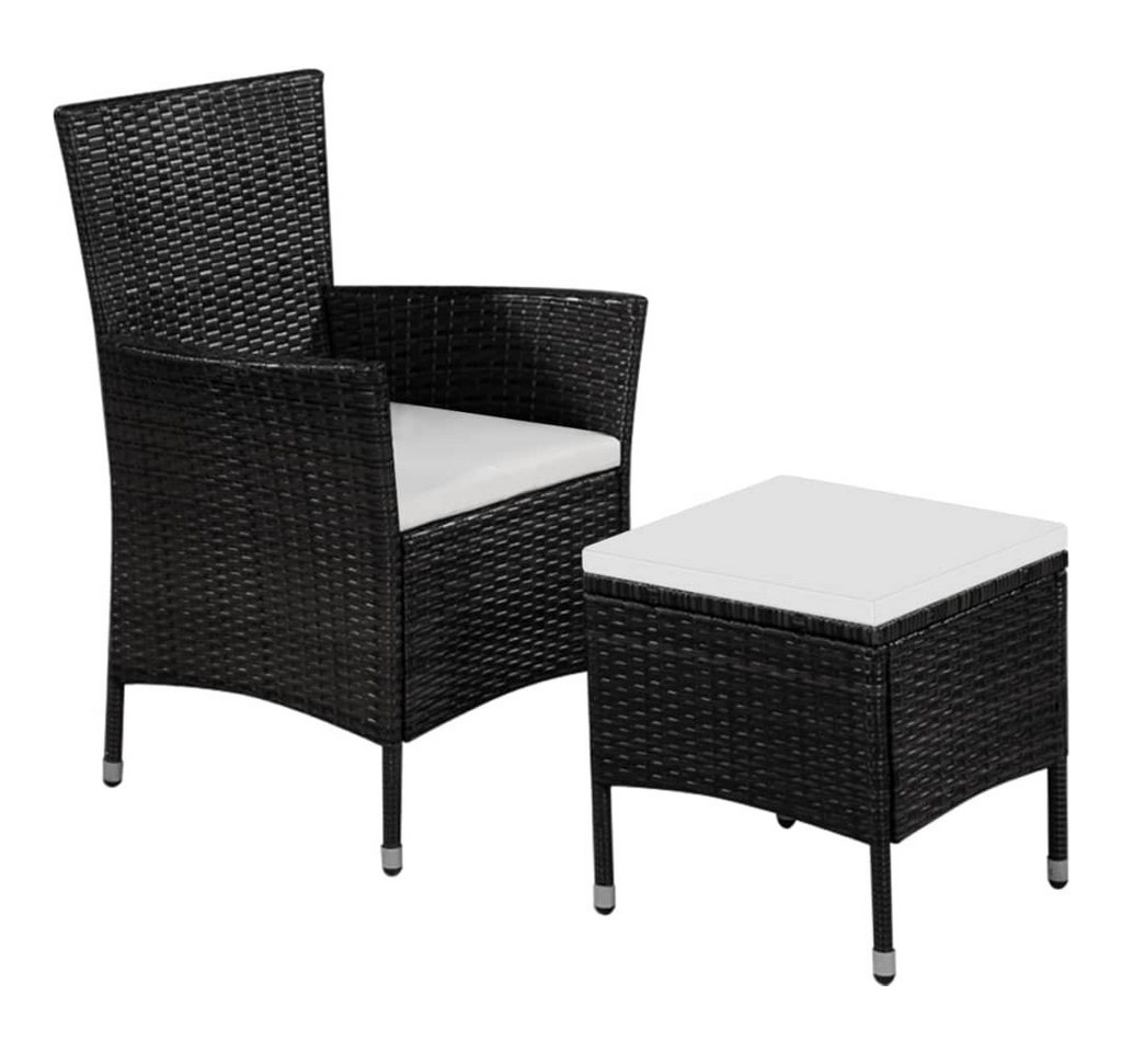 furnicato Gartenstuhl und Hocker mit Polstern Poly Rattan Schwarz (1 St) von furnicato