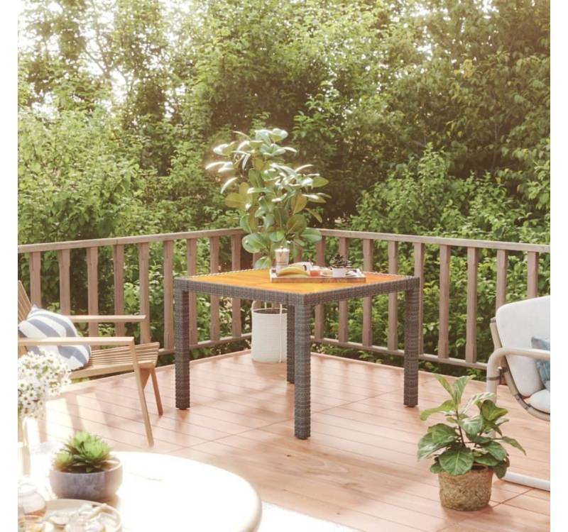 furnicato Gartentisch 90x90x75 cm Poly Rattan und Akazienholz Grau von furnicato