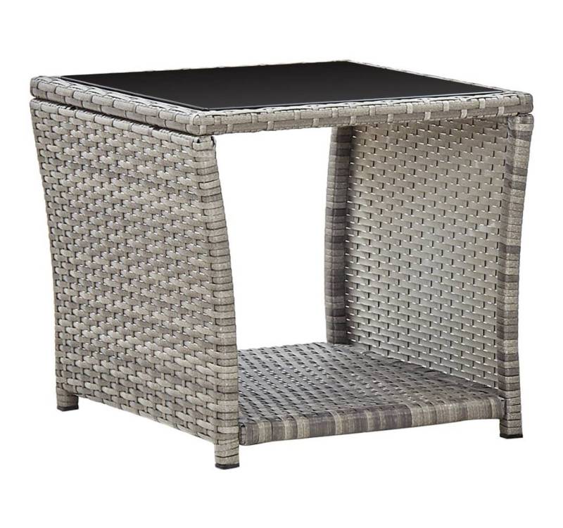 furnicato Gartentisch Couchtisch Grau 45x45x40 cm Poly Rattan und Glas (1-St) von furnicato