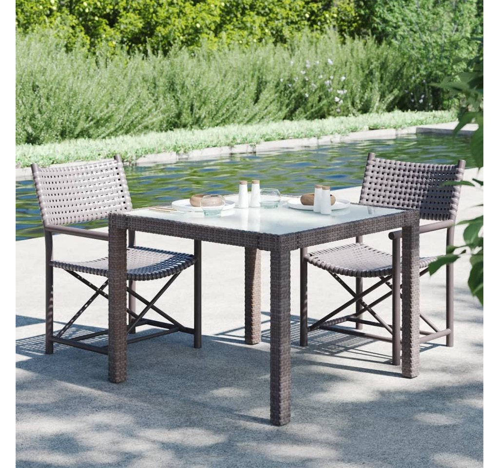 furnicato Gartentisch 90x90x75 cm Gehärtetes Glas Poly Rattan Braun von furnicato