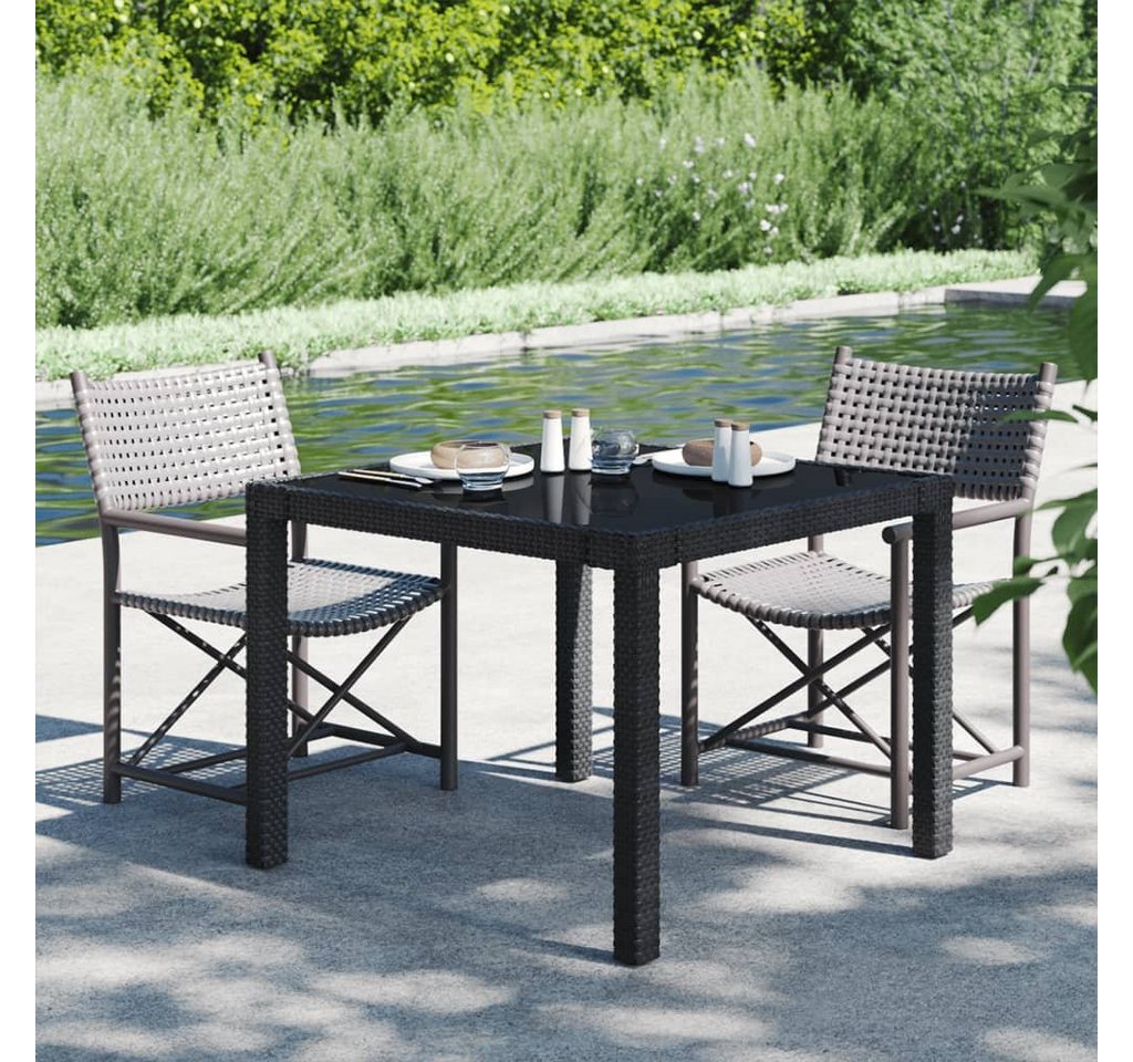 furnicato Gartentisch 90x90x75 cm Gehärtetes Glas Poly Rattan Schwarz von furnicato