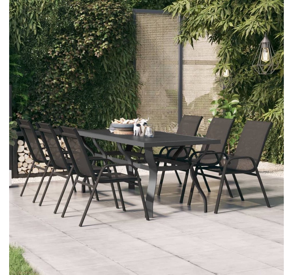 furnicato Gartentisch Grau und Schwarz 180x80x70 cm Stahl und Glas von furnicato