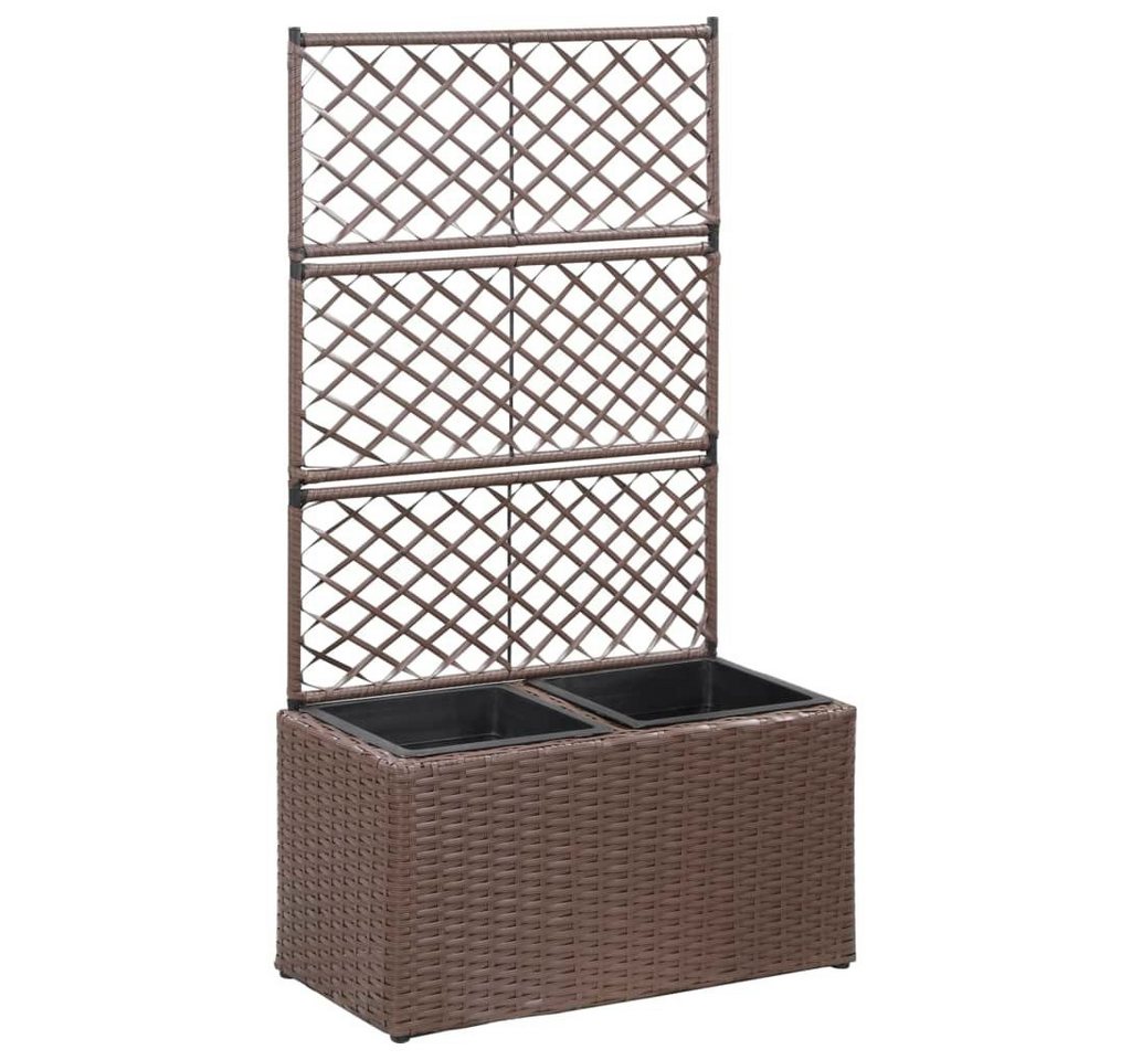 furnicato Hochbeet mit Rankgitter 2 Töpfe 58×30×107cm Poly Rattan Braun von furnicato