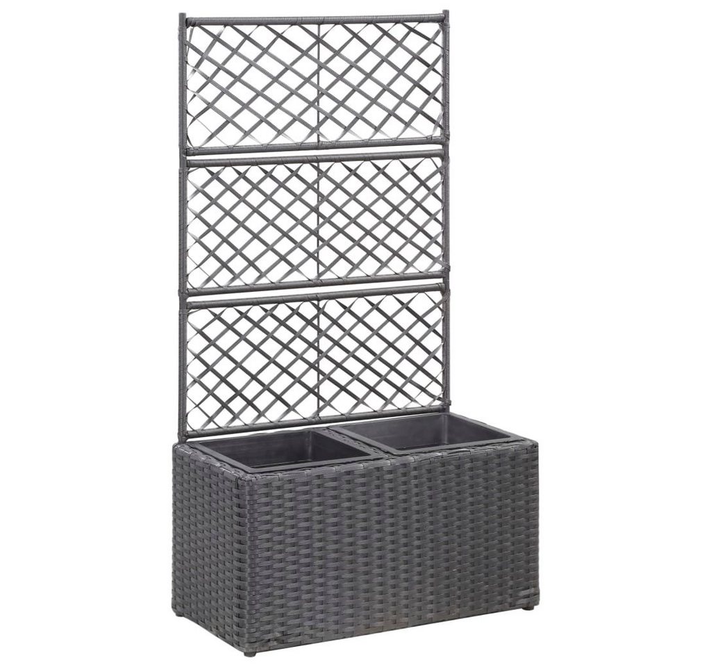 furnicato Hochbeet mit Rankgitter 2 Töpfe 58×30×107cm Poly Rattan Schwarz von furnicato