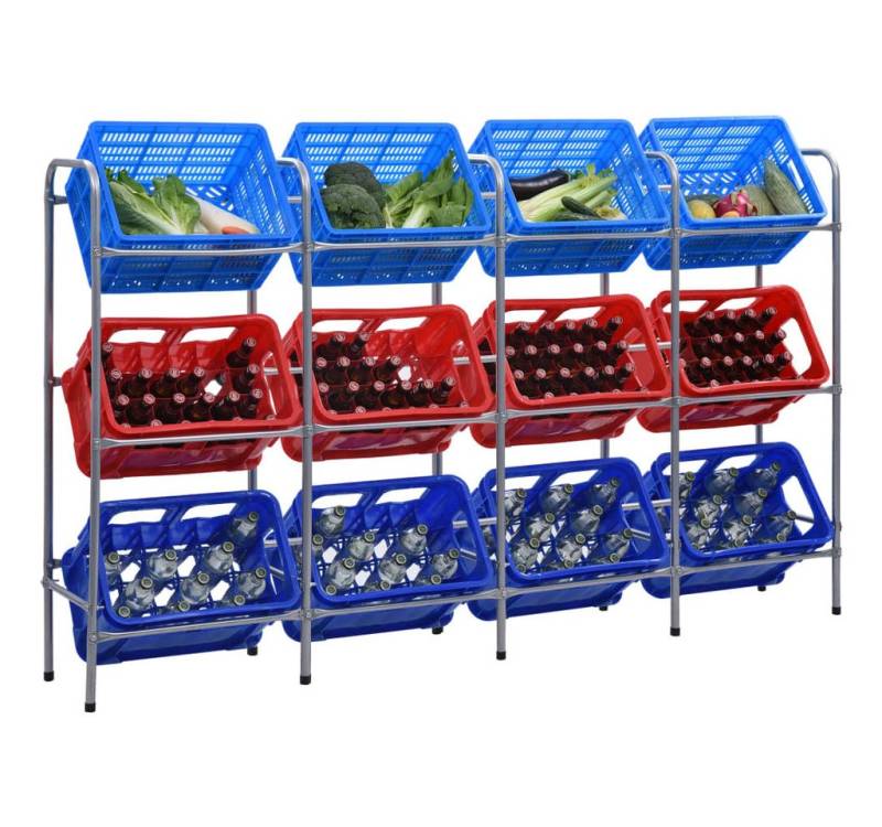 furnicato Kastenständer Kistenregal für 12 Kisten Silbern 190x33x116 cm Stahl, 1-tlg. von furnicato