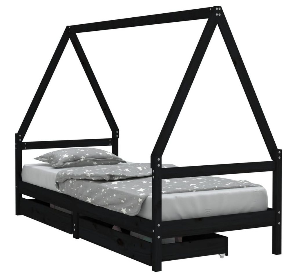 furnicato Kinderbett mit Schubladen Schwarz 90x200 cm Massivholz Kiefer (1-tlg) von furnicato