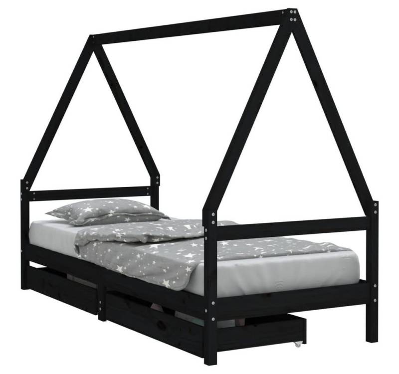 furnicato Kinderbett mit Schubladen Schwarz 90x200 cm Massivholz Kiefer (1-tlg) von furnicato