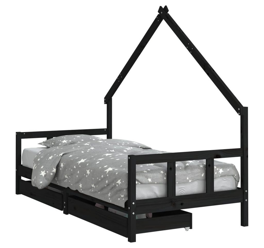 furnicato Kinderbett mit Schubladen Schwarz 90x200 cm Massivholz Kiefer (1-tlg) von furnicato