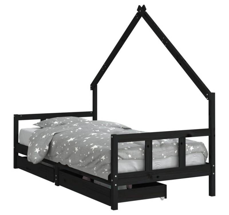 furnicato Kinderbett mit Schubladen Schwarz 90x200 cm Massivholz Kiefer (1-tlg) von furnicato