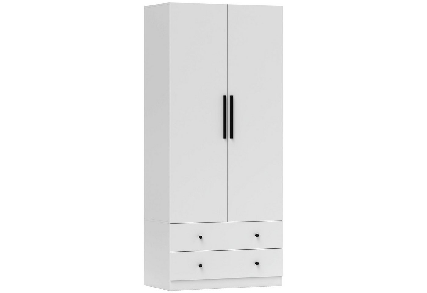 furnicato Kleiderschrank 2 Türen, 2 Schubladen, Hängebereich, Weiß von furnicato