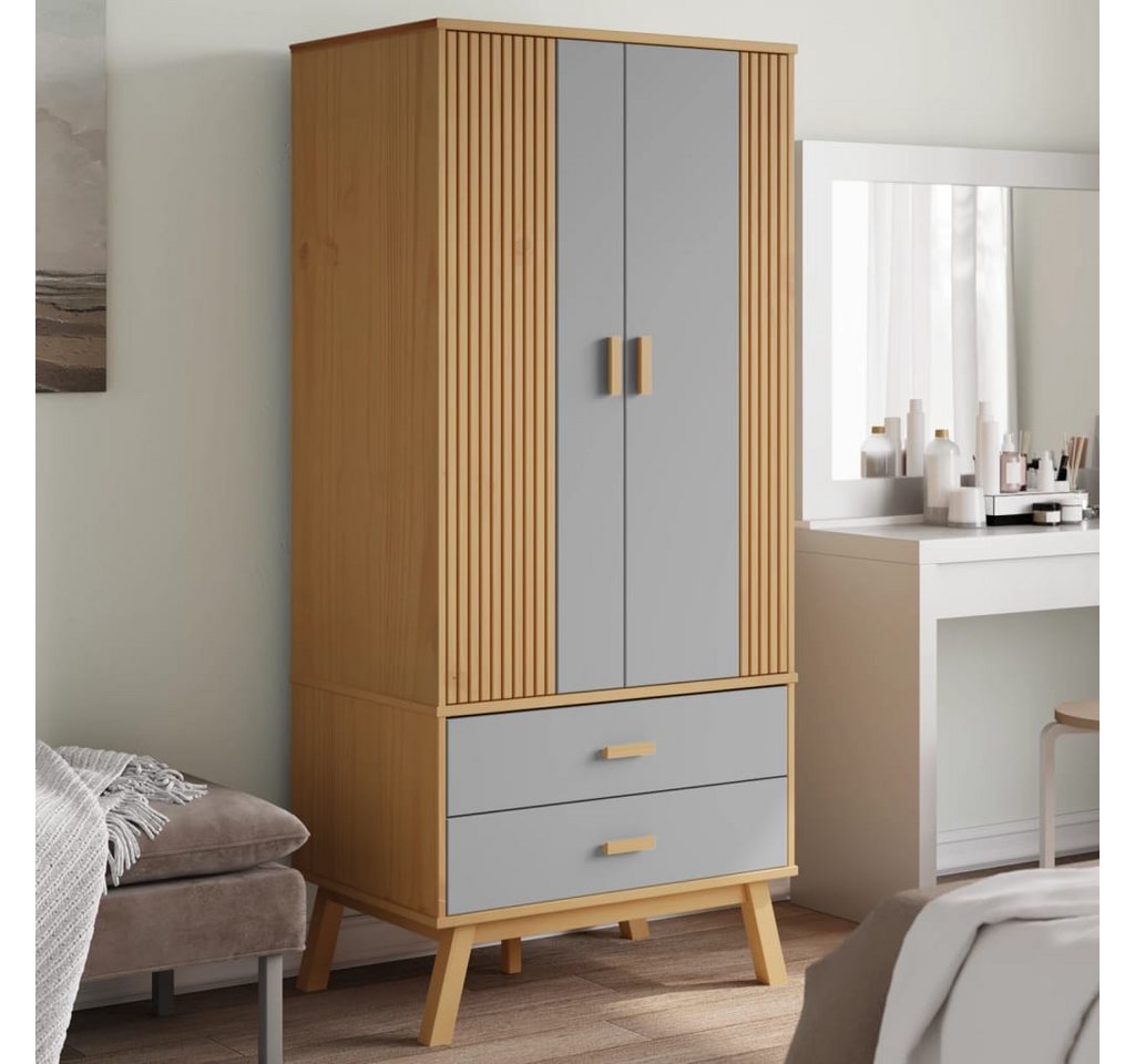 furnicato Kleiderschrank OLDEN Grau Braun 76,5x53x172cm Massivholz Kiefer (1-St) von furnicato