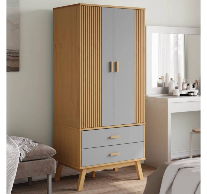 furnicato Kleiderschrank OLDEN Grau Braun 76,5x53x172cm Massivholz Kiefer (1-St) von furnicato