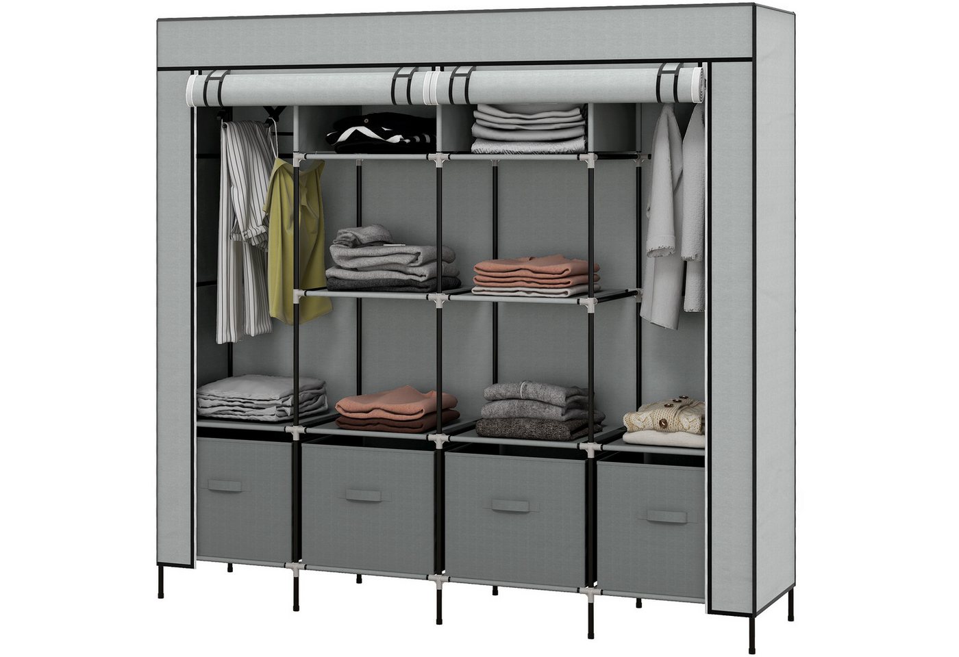 furnicato Kleiderschrank Stoffschrank, 2 Türen, 2 Kleiderstangen, 10 furnicato Kleiderschrank Stoffschrank, 2 Türen, 2 Kleiderstangen, 10 von furnicato