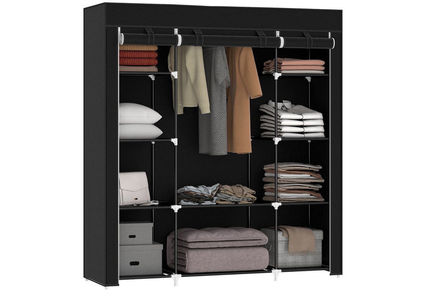 furnicato Kleiderschrank Stoffschrank Faltschrank 150x43x162,5 cm Schwarz mit furnicato Kleiderschrank Stoffschrank Faltschrank 150x43x162,5 cm Schwarz mit von furnicato
