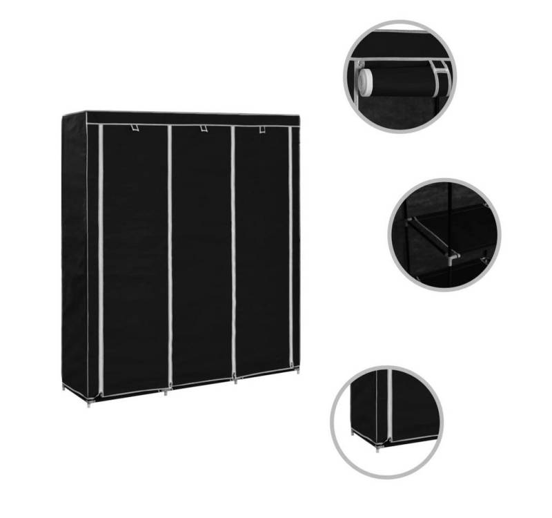 furnicato Kleiderschrank mit Fächern Stangen Schwarz 150x45x175cm Stoff (1-St) von furnicato