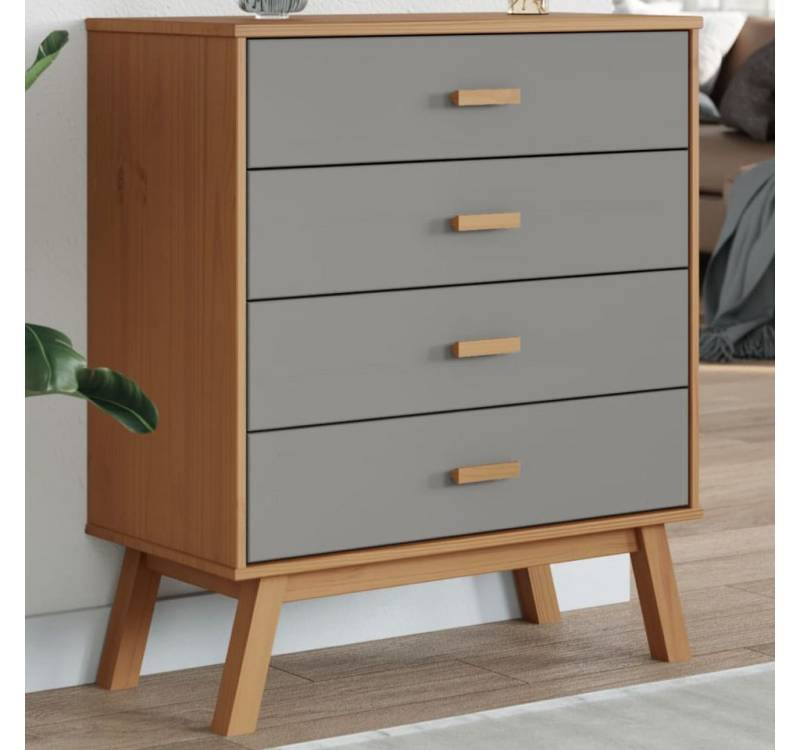 furnicato Kommode Schubladenschrank OLDEN Grau und Braun Massivholz Kiefer (1 St) von furnicato