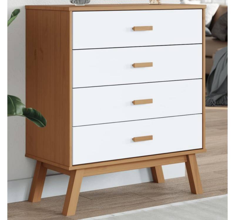 furnicato Kommode Schubladenschrank OLDEN Weiß und Braun Massivholz Kiefer (1 St) von furnicato