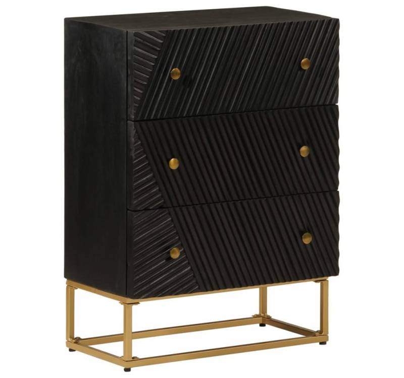 furnicato Nachttisch Kommode Schwarz 55x30x76 cm Massivholz und Eisen (1-St) von furnicato