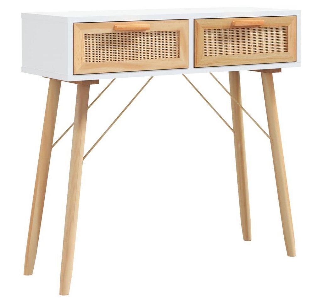furnicato Konsolentisch Weiß 80x30x75 cm Massivholz Kiefer Natur-Rattan (1-St) von furnicato