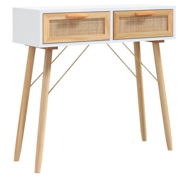 furnicato Konsolentisch Weiß 80x30x75 cm Massivholz Kiefer Natur-Rattan (1-St) von furnicato