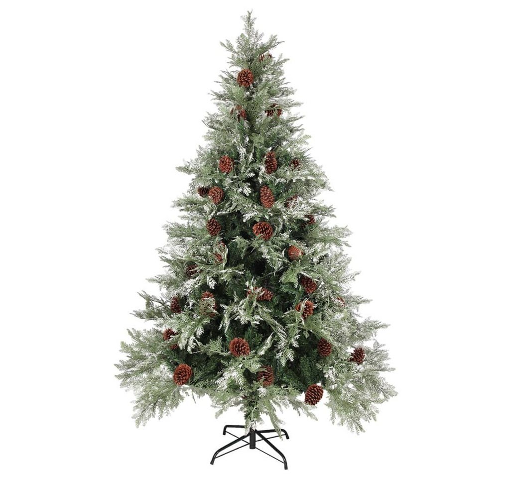 furnicato Künstlicher Weihnachtsbaum Weihnachtsbaum mit Zapfen Grün und Weiß 120 cm PVC & PE von furnicato