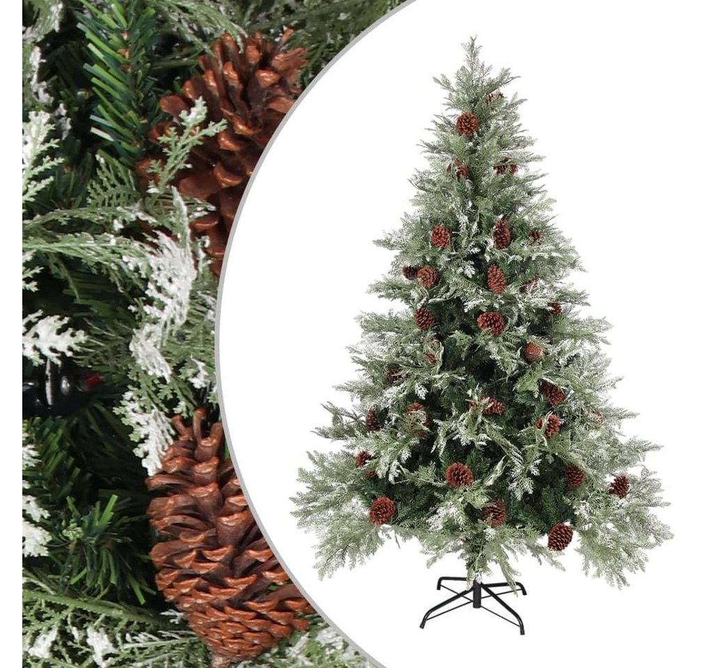 furnicato Künstlicher Weihnachtsbaum Weihnachtsbaum mit Zapfen Grün und Weiß 150 cm PVC & PE von furnicato