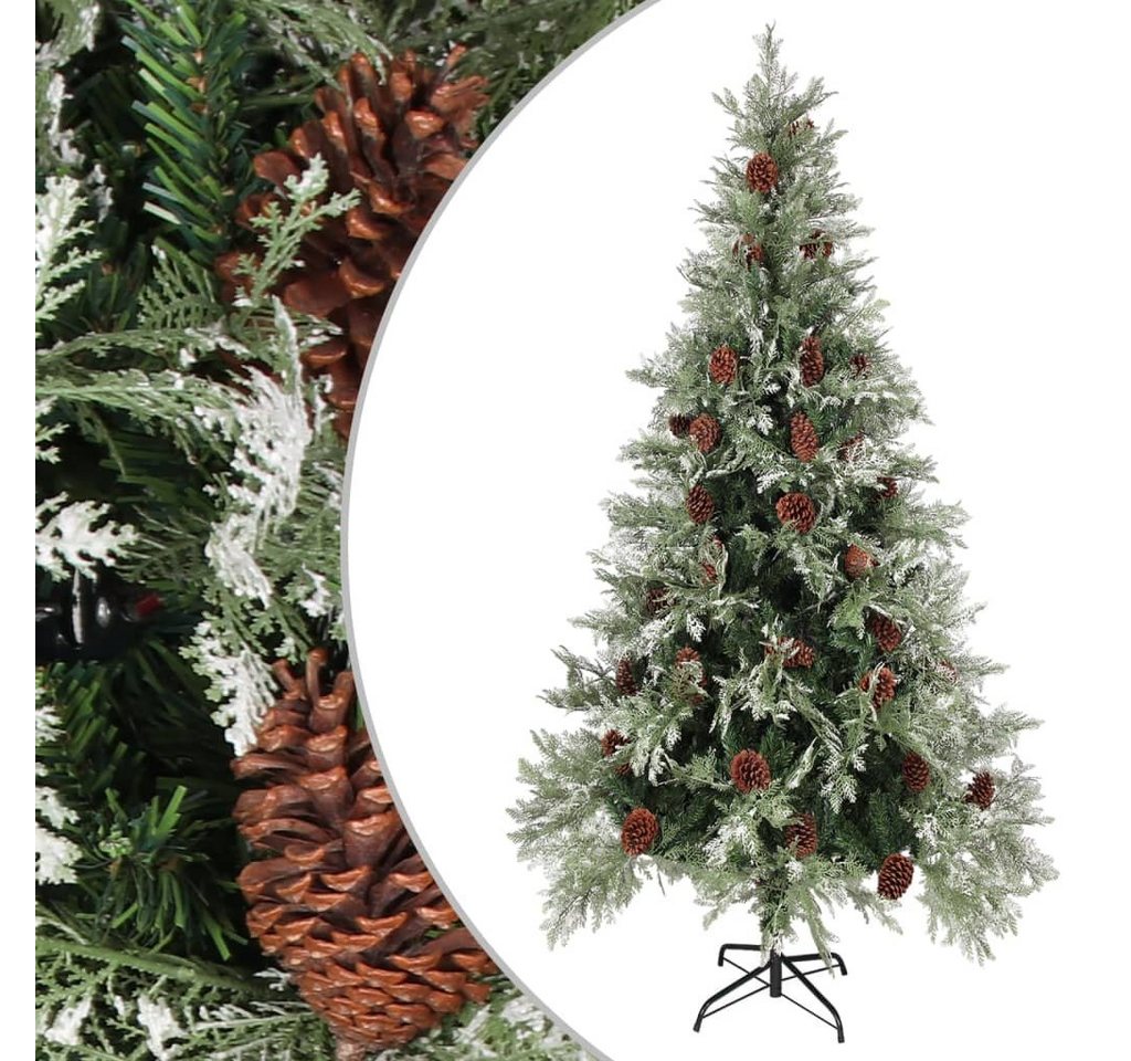 furnicato Künstlicher Weihnachtsbaum Weihnachtsbaum mit Zapfen Grün und Weiß 225 cm PVC & PE von furnicato