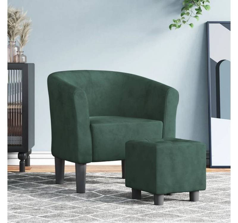 furnicato Loungesessel Clubsessel mit Fußhocker Dunkelgrün Samt (1-St) von furnicato