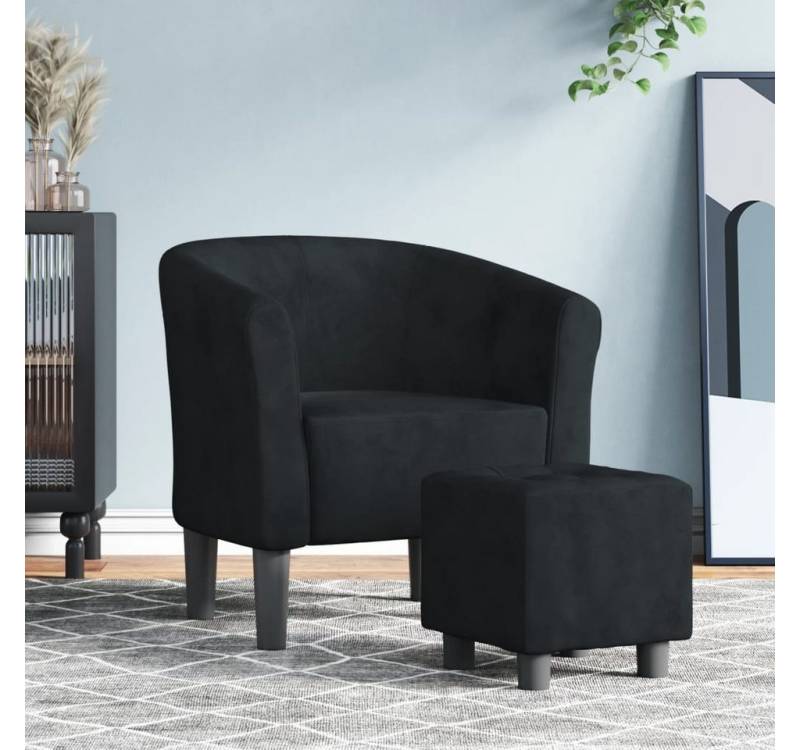 furnicato Loungesessel Clubsessel mit Fußhocker Schwarz Samt (1-St) von furnicato