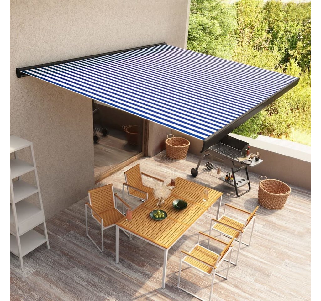 furnicato Markise Kassettenmarkise mit Motor 450x300 cm Blau und Weiß (1-St) von furnicato