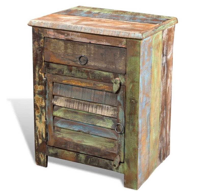 furnicato Nachttisch Beistelltisch mit 1 Schublade & 1 Tür Altholz (1-St) von furnicato