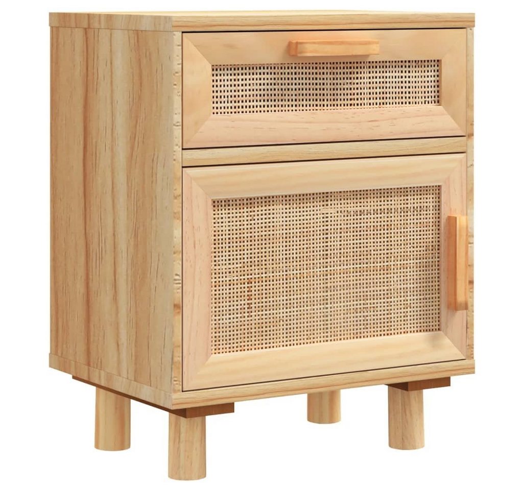 furnicato Nachttisch Braun Massivholz Kiefer und Natur-Rattan von furnicato