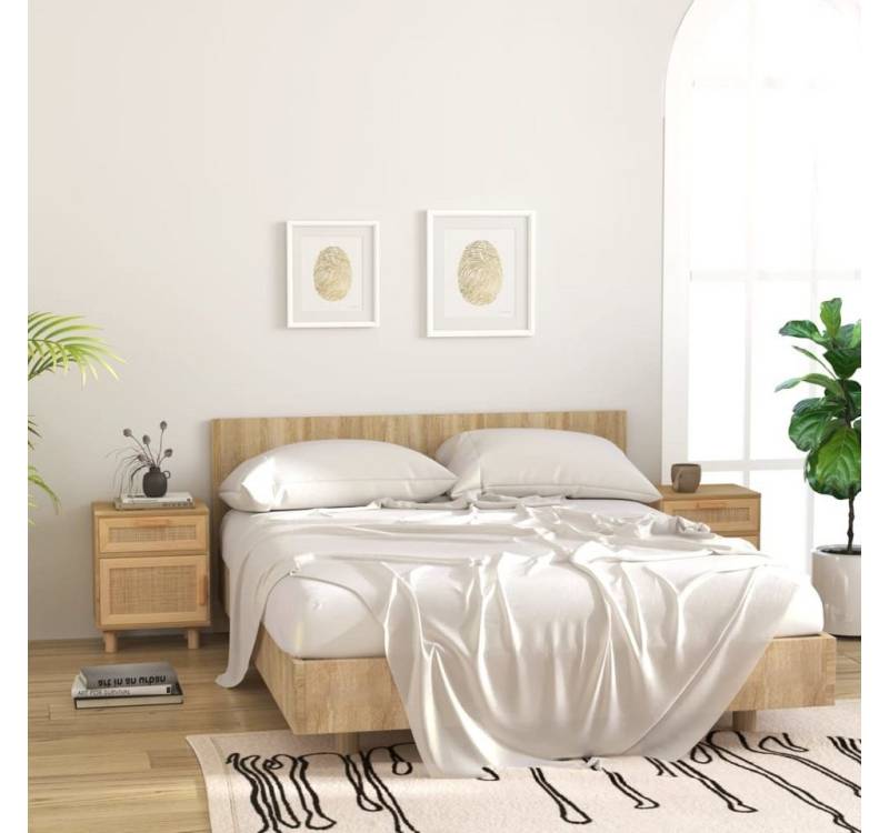 furnicato Nachttisch Nachttische 2 Stk. Braun Massivholz Kiefer und Natur-Rattan (1-St) von furnicato