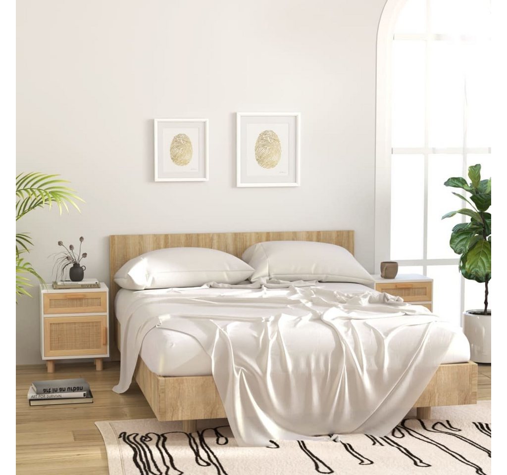 furnicato Nachttisch Nachttische 2 Stk. Weiß Massivholz Kiefer und Natur-Rattan (1-St) von furnicato