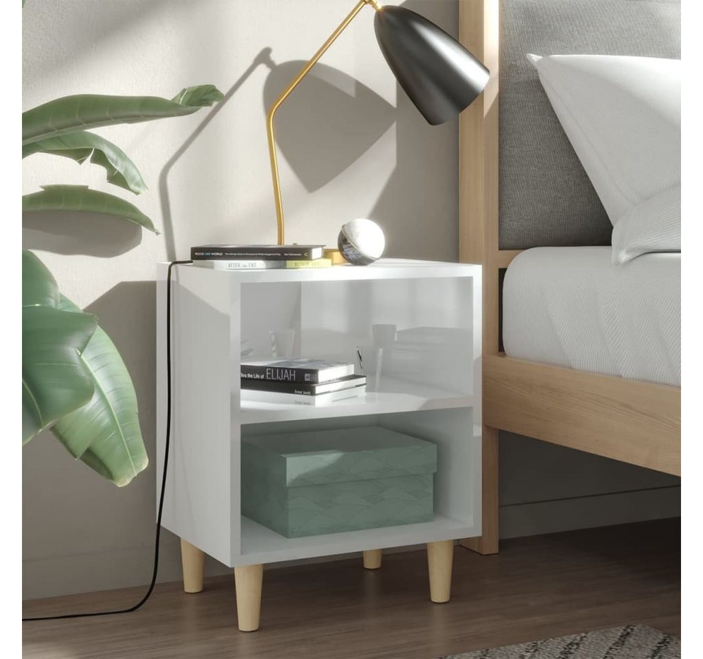 furnicato Nachttisch Nachttische Massivholz-Beinen 2 Stk. Hochglanz-Weiß 40x30x50cm (1-St) von furnicato
