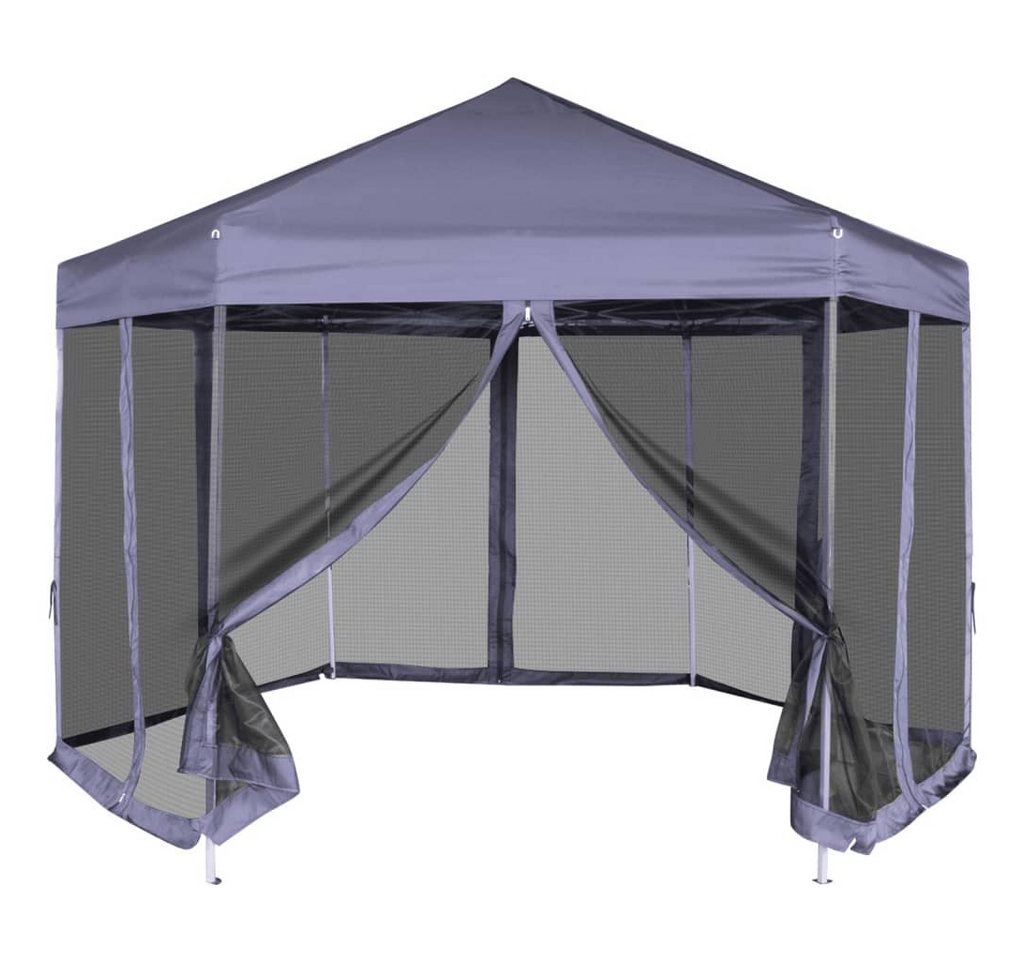furnicato Partyzelt Hexagonal Pop-Up Zelt mit 6 Seitenwänden Dunkelblau 3,6x3,1 m von furnicato