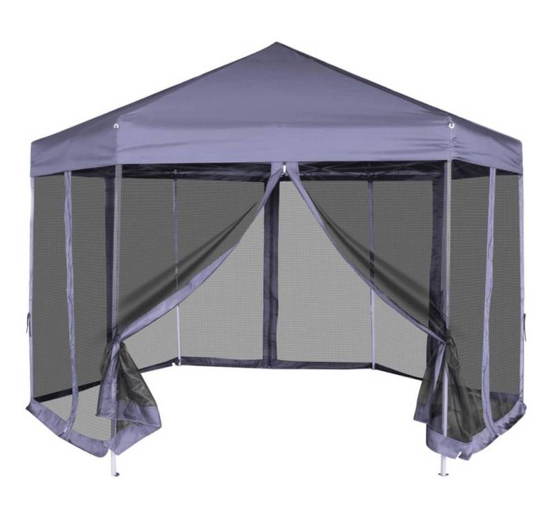 furnicato Partyzelt Hexagonal Pop-Up Zelt mit 6 Seitenwänden Dunkelblau 3,6x3,1 m von furnicato