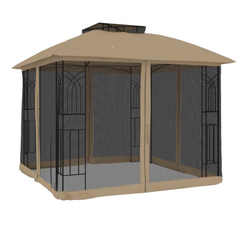 furnicato Partyzelt Pavillon mit Doppeldach & Netzwänden Taupe 2,94x2,94 m Stahl von furnicato