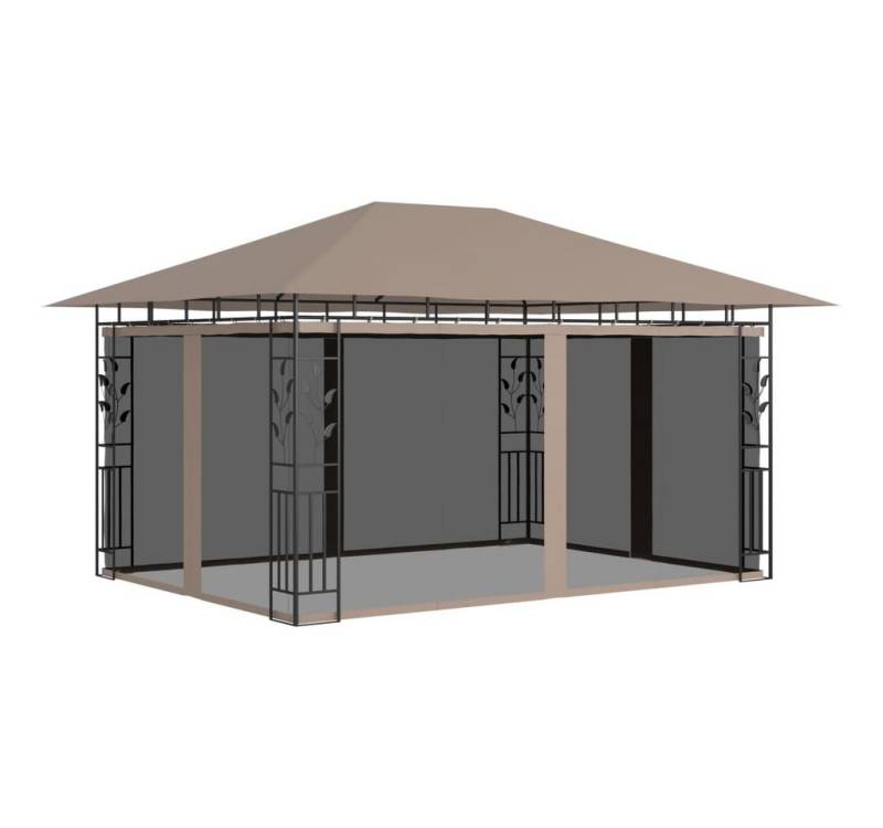 furnicato Partyzelt Pavillon mit Moskitonetz 4x3x2,73 m Taupe 180 g/m² von furnicato