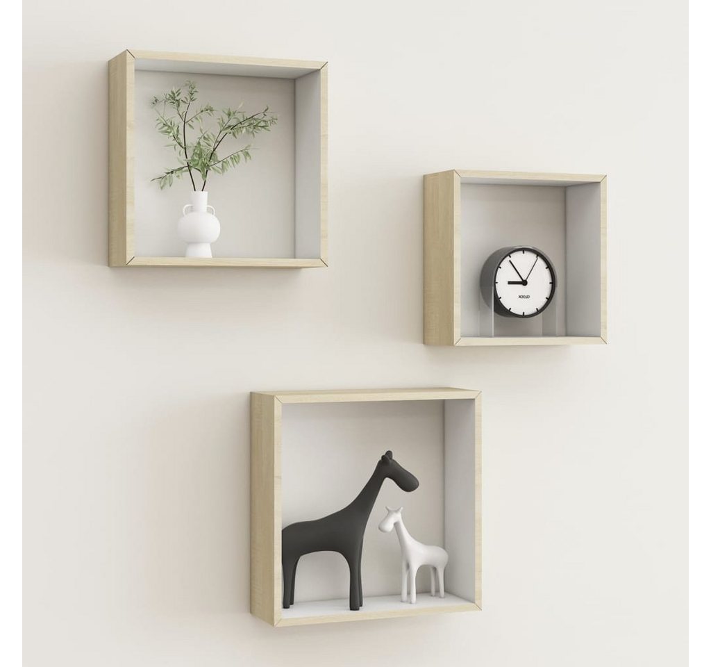 furnicato Regalwürfel Würfelregale 3 Stk. Weiß und Sonoma-Eiche, 1-tlg. von furnicato