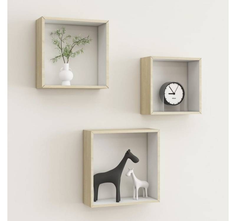 furnicato Regalwürfel Würfelregale 3 Stk. Weiß und Sonoma-Eiche, 1-tlg. von furnicato