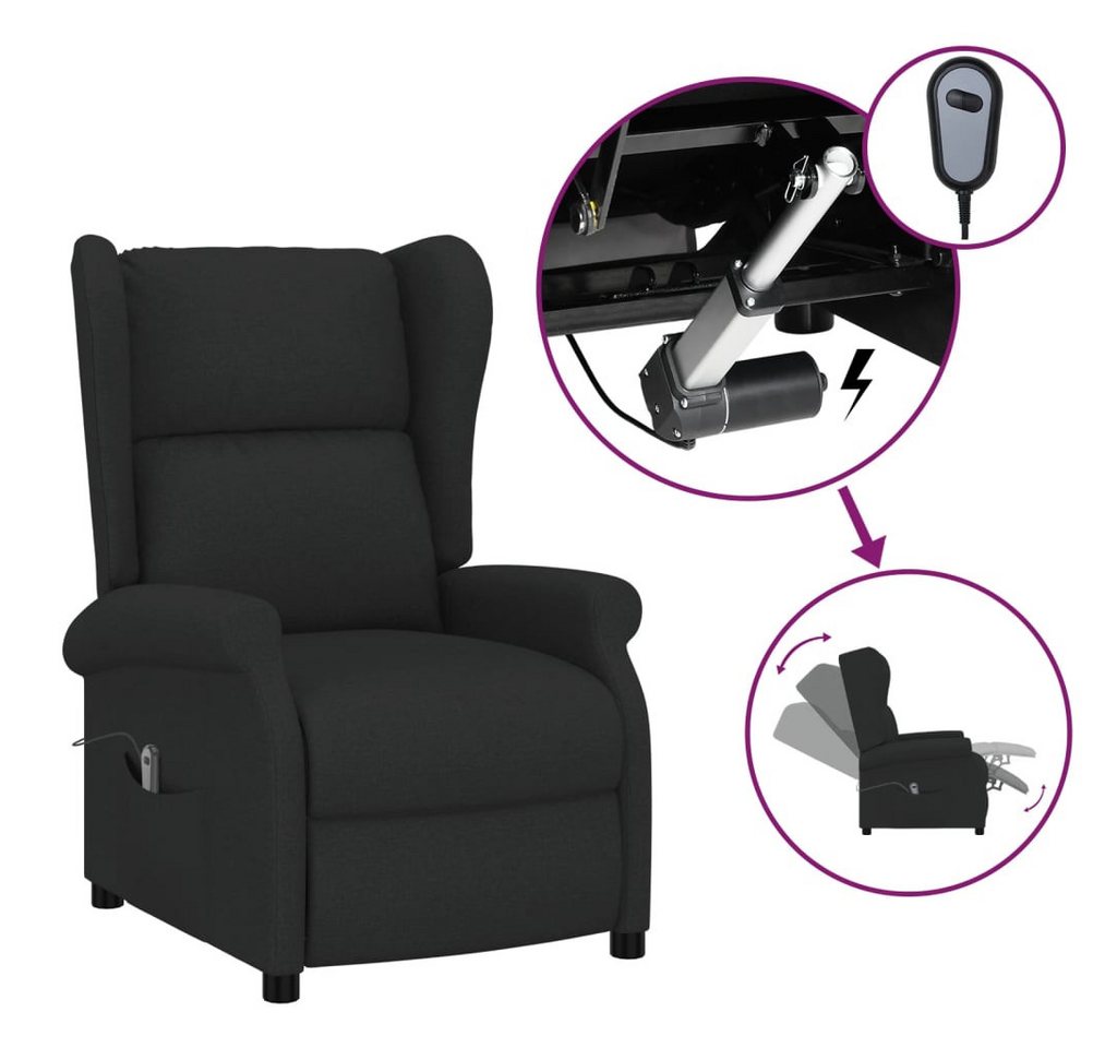 furnicato Relaxsessel Ohrensessel mit Liegefunktion Elektrisch Schwarz Stoff (1-St) von furnicato