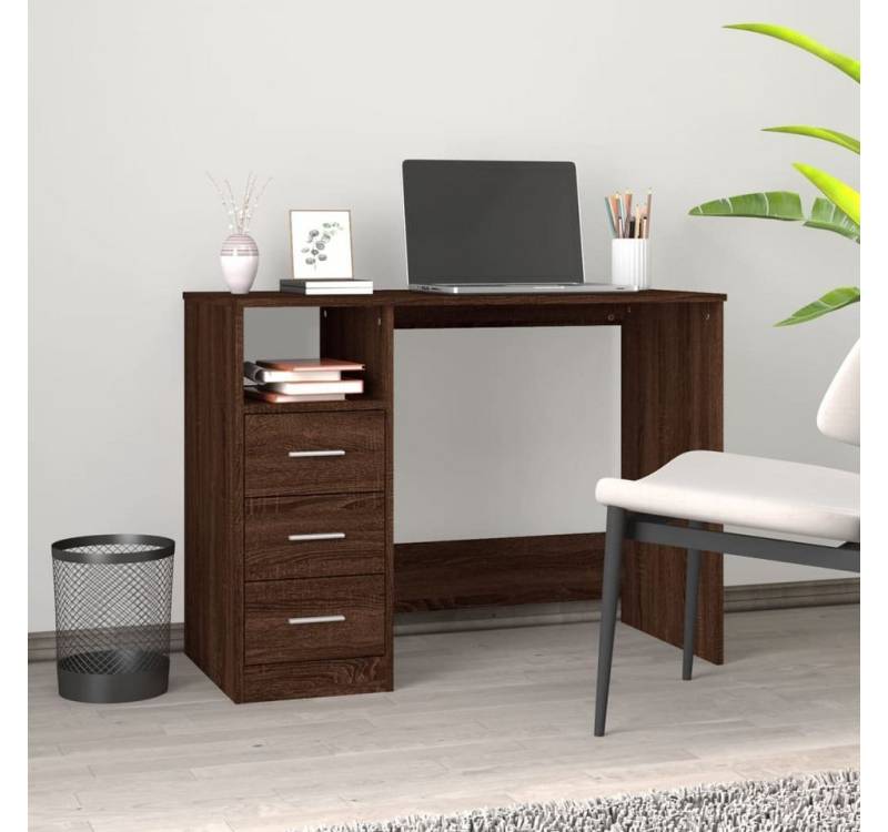 furnicato Schreibtisch mit Schubladen Braun Eichen-Optik 102x50x76 cm von furnicato
