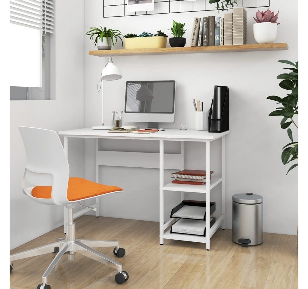 furnicato Schreibtisch Computertisch Weiß und Eiche Hell 105x55x72 cm MDF und Metall von furnicato