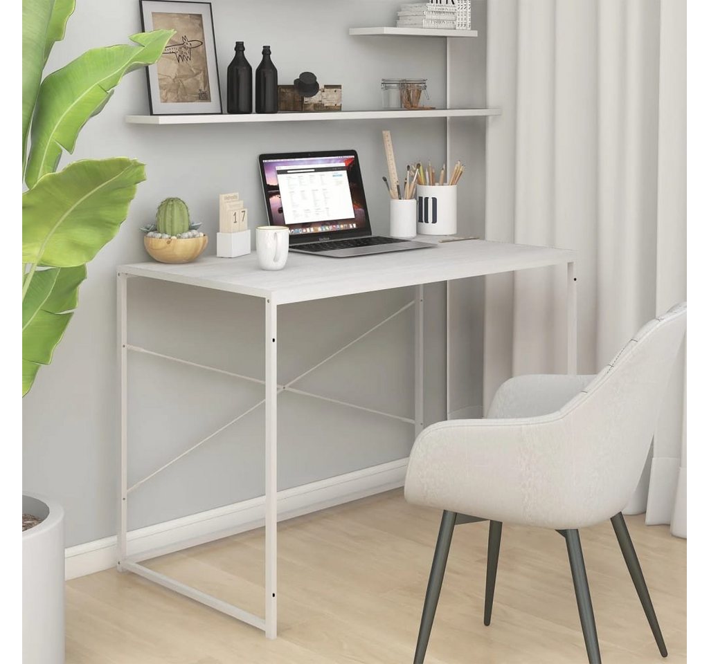 furnicato Schreibtisch Computertisch Weiß und Eiche-Optik 110x60x70 cm Holzwerkstoff von furnicato