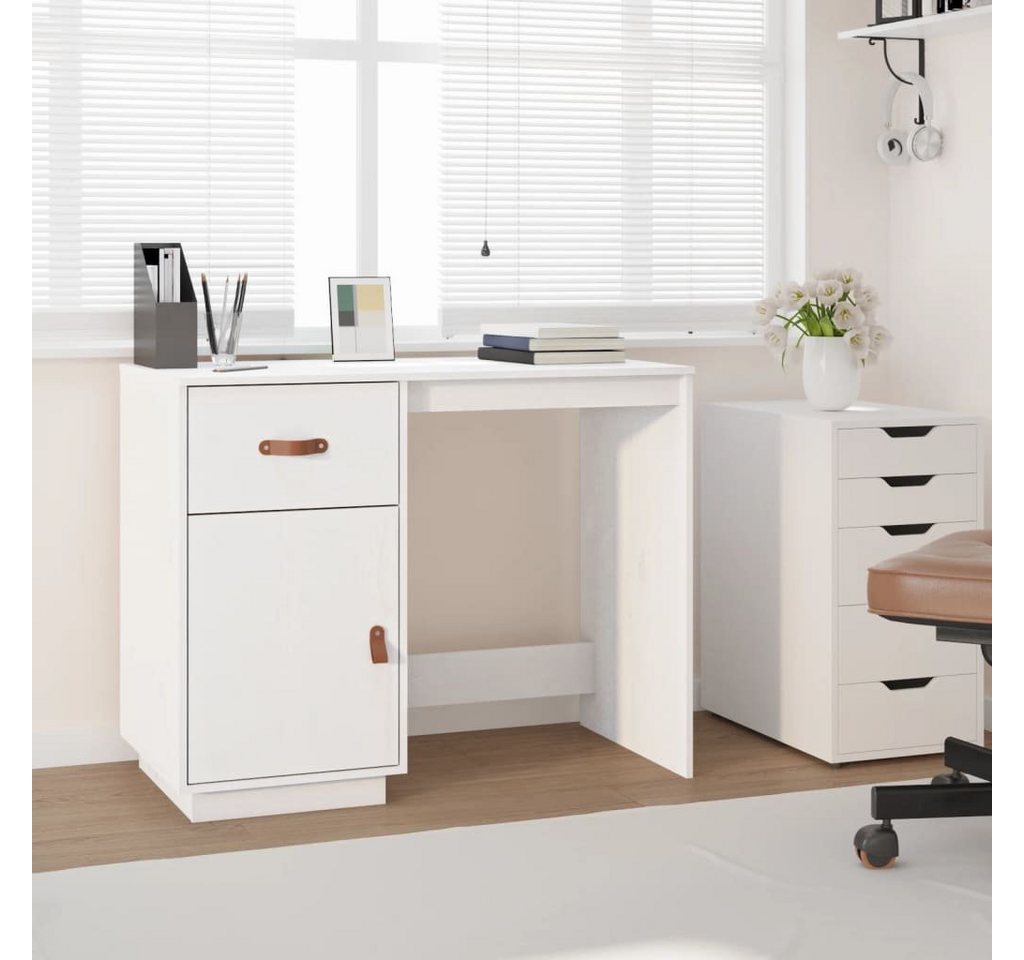 furnicato Schreibtisch Weiß 95x50x75cm Massivholz Kiefer von furnicato