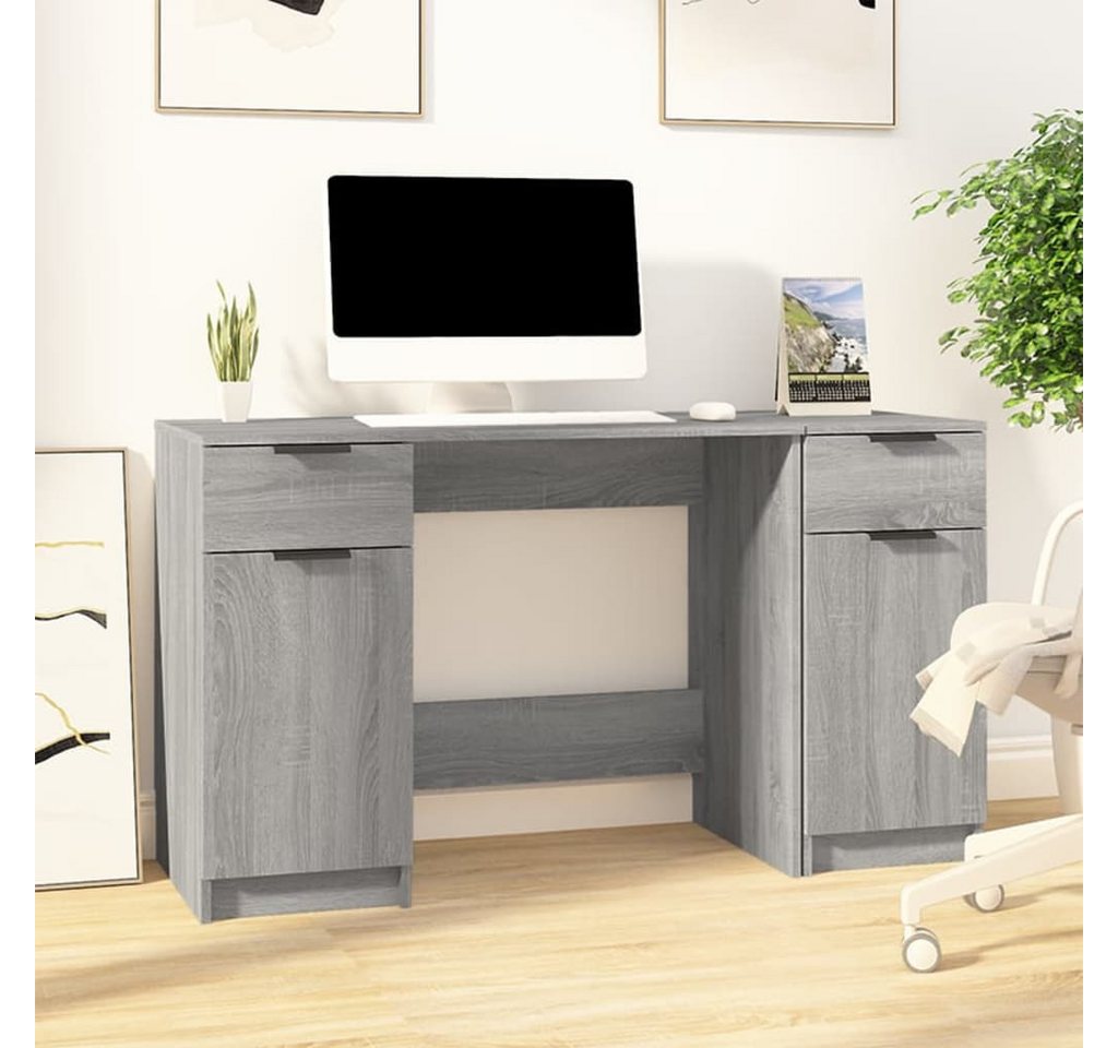 furnicato Schreibtisch mit Beistellschrank Grau Sonoma Holzwerkstoff von furnicato