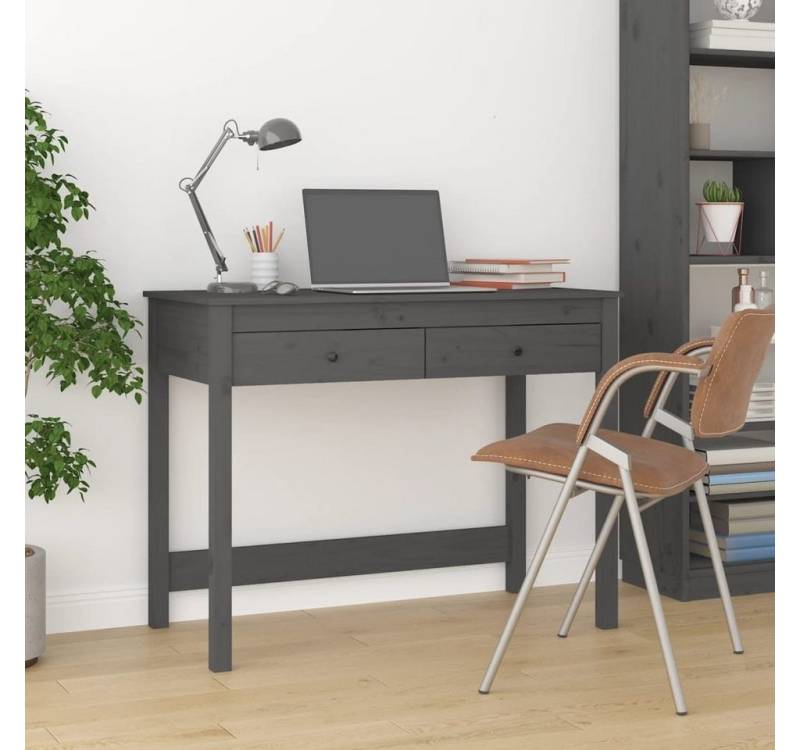 furnicato Schreibtisch mit Schubladen Grau 100x50x78 cm Massivholz Kiefer von furnicato