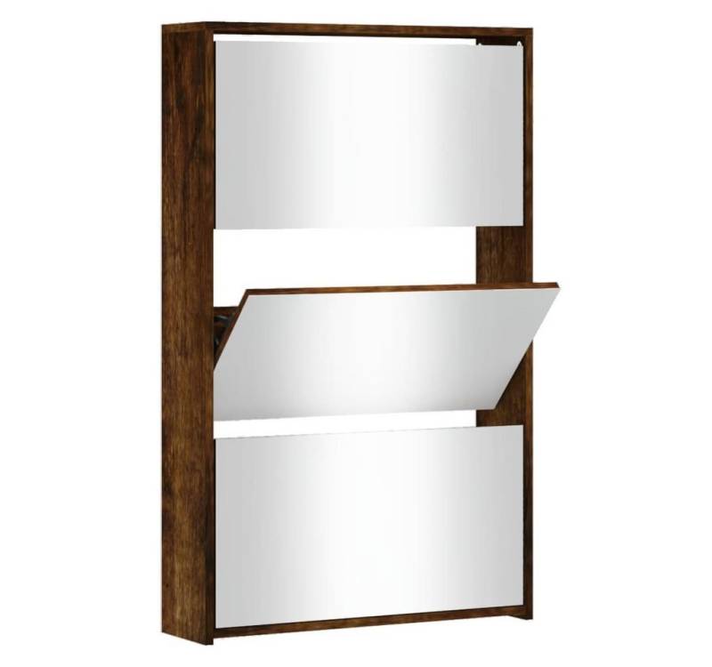 furnicato Schuhregal Schuhschrank mit Spiegel 3 Fächer Räuchereiche 63x17x102,5 cm, 1-tlg. von furnicato